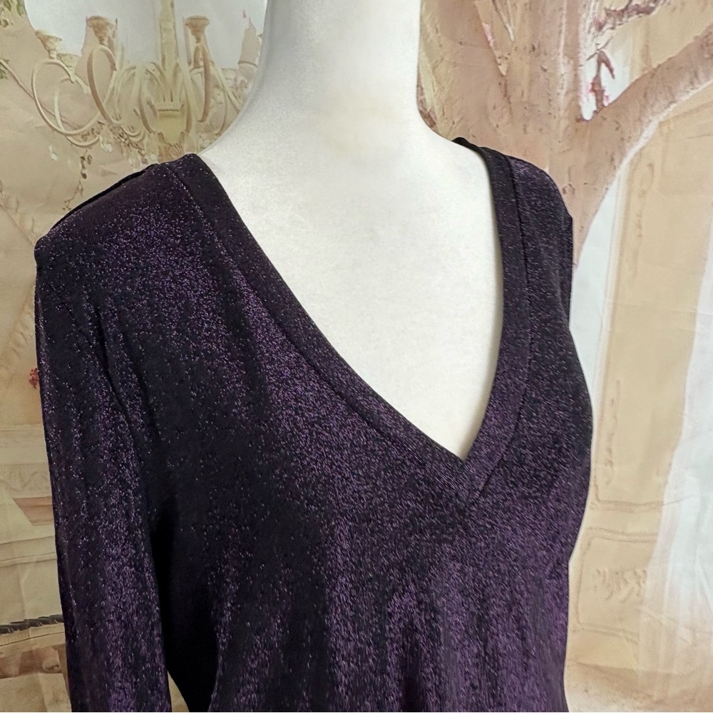 NEW White House Black Market Shimmer Deep Purple Long Sleeve Top - Picture 6 of 10